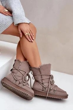 New D.Franklin Śniegowce Damskie Z Naturalnego Zamszu DFSH375004 Taupe