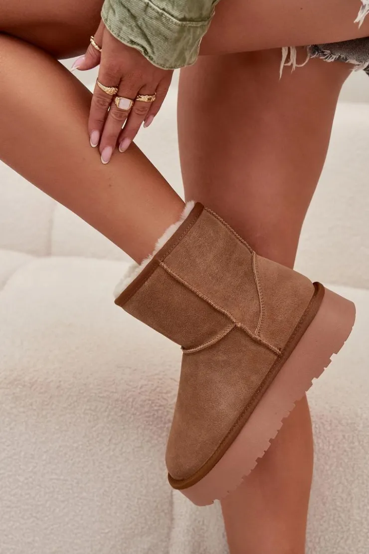 Damskie Boto Śniegowce Damskie Z Naturalnego Zamszu Na Platformie Camel Privine