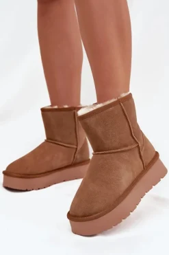 Damskie Boto Śniegowce Damskie Z Naturalnego Zamszu Na Platformie Camel Privine