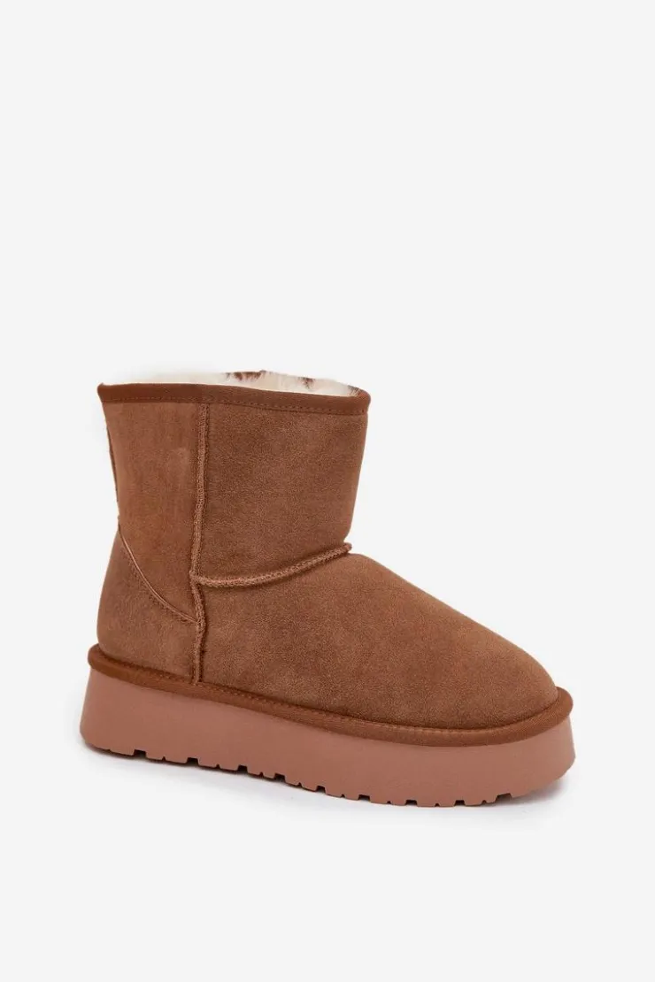 Damskie Boto Śniegowce Damskie Z Naturalnego Zamszu Na Platformie Camel Privine