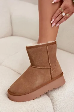 Damskie Boto Śniegowce Damskie Z Naturalnego Zamszu Na Platformie Camel Privine