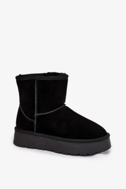 Boto Śniegowce Damskie Z Naturalnego Zamszu Na Platformie Czarne Privine Czarny