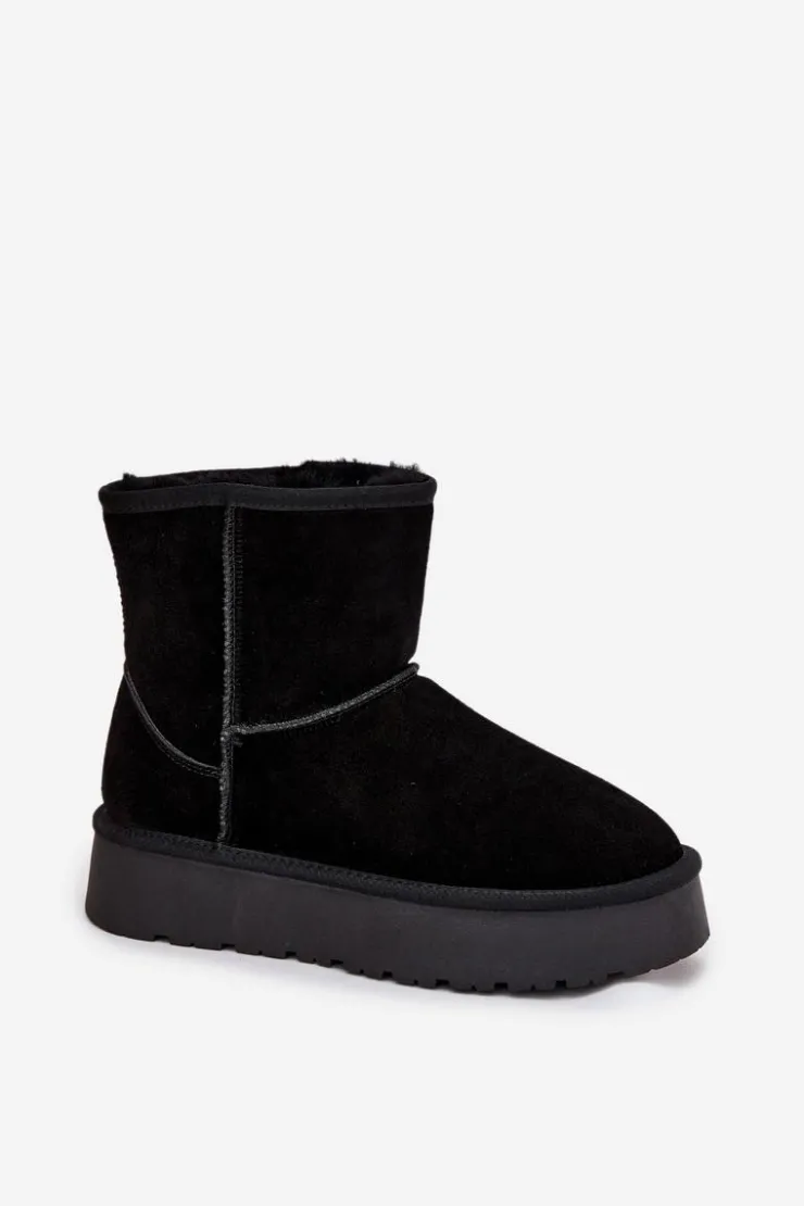 Boto Śniegowce Damskie Z Naturalnego Zamszu Na Platformie Czarne Privine Czarny