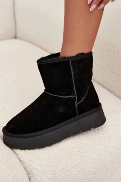 Boto Śniegowce Damskie Z Naturalnego Zamszu Na Platformie Czarne Privine Czarny
