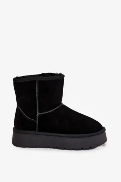 Boto Śniegowce Damskie Z Naturalnego Zamszu Na Platformie Czarne Privine Czarny