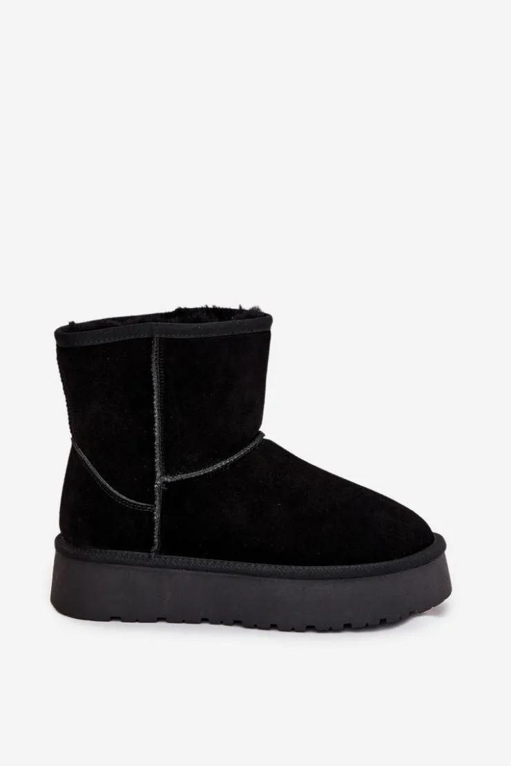Boto Śniegowce Damskie Z Naturalnego Zamszu Na Platformie Czarne Privine Czarny