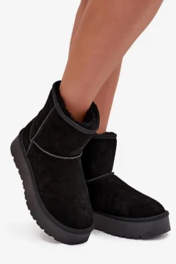 Boto Śniegowce Damskie Z Naturalnego Zamszu Na Platformie Czarne Privine Czarny