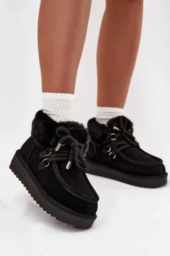 Clearance D.Franklin Śniegowce Damskie Z Naturalnego Zamszu DFSH375006 Czarne Czarny