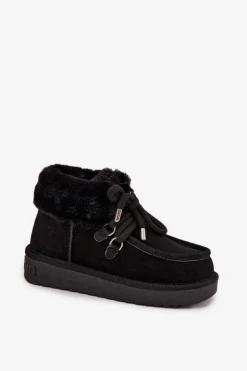 Clearance D.Franklin Śniegowce Damskie Z Naturalnego Zamszu DFSH375006 Czarne Czarny