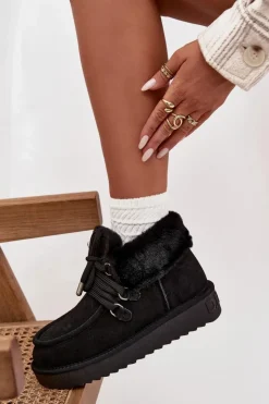 Clearance D.Franklin Śniegowce Damskie Z Naturalnego Zamszu DFSH375006 Czarne Czarny