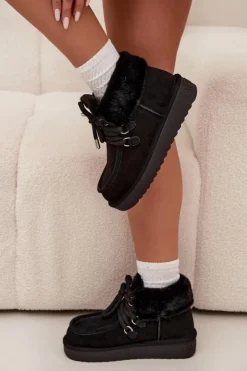 Clearance D.Franklin Śniegowce Damskie Z Naturalnego Zamszu DFSH375006 Czarne Czarny