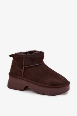 New Boto Śniegowce Damskie Z Naturalnego Zamszu Ocieplane Futerkiem Czekoladowe Milora Brązowy