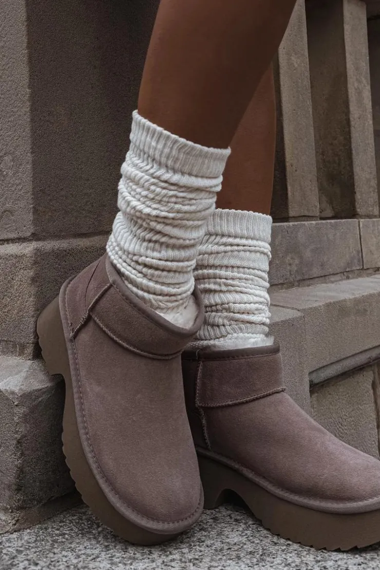 Damskie Boto Śniegowce Damskie Z Naturalnego Zamszu Ocieplane Futerkiem Khaki Milora