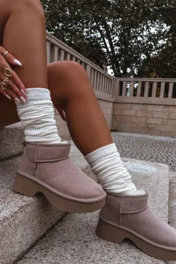 Damskie Boto Śniegowce Damskie Z Naturalnego Zamszu Ocieplane Futerkiem Khaki Milora