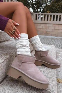 Damskie Boto Śniegowce Damskie Z Naturalnego Zamszu Ocieplane Futerkiem Khaki Milora