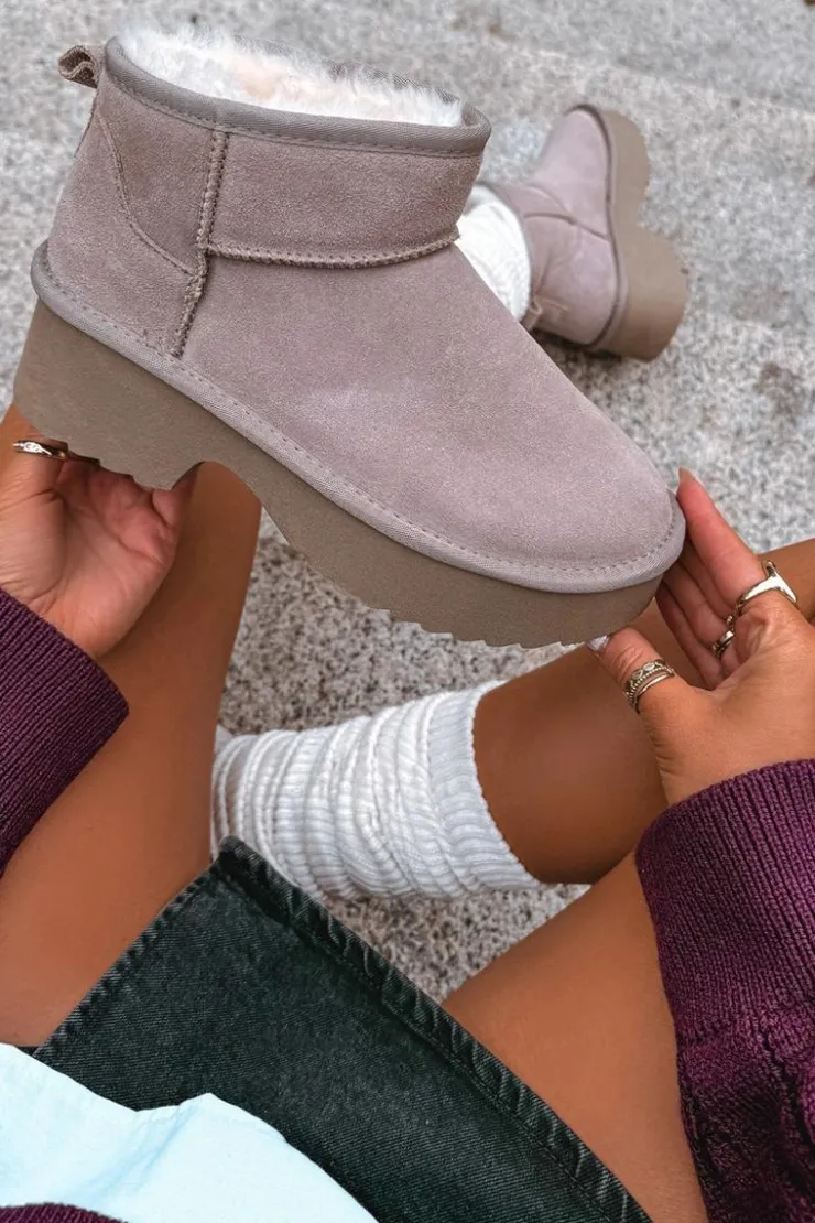 Damskie Boto Śniegowce Damskie Z Naturalnego Zamszu Ocieplane Futerkiem Khaki Milora