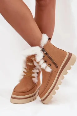 Lee Cooper Śniegowce Damskie|Damskie Trapery*Śniegowce Damskie Z Naturalnego Zamszu LCJ-25-01-3738 Camel
