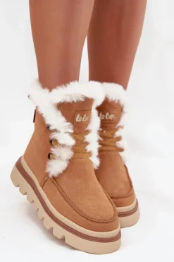 Lee Cooper Śniegowce Damskie|Damskie Trapery*Śniegowce Damskie Z Naturalnego Zamszu LCJ-25-01-3738 Camel