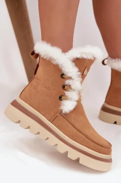 Lee Cooper Śniegowce Damskie|Damskie Trapery*Śniegowce Damskie Z Naturalnego Zamszu LCJ-25-01-3738 Camel