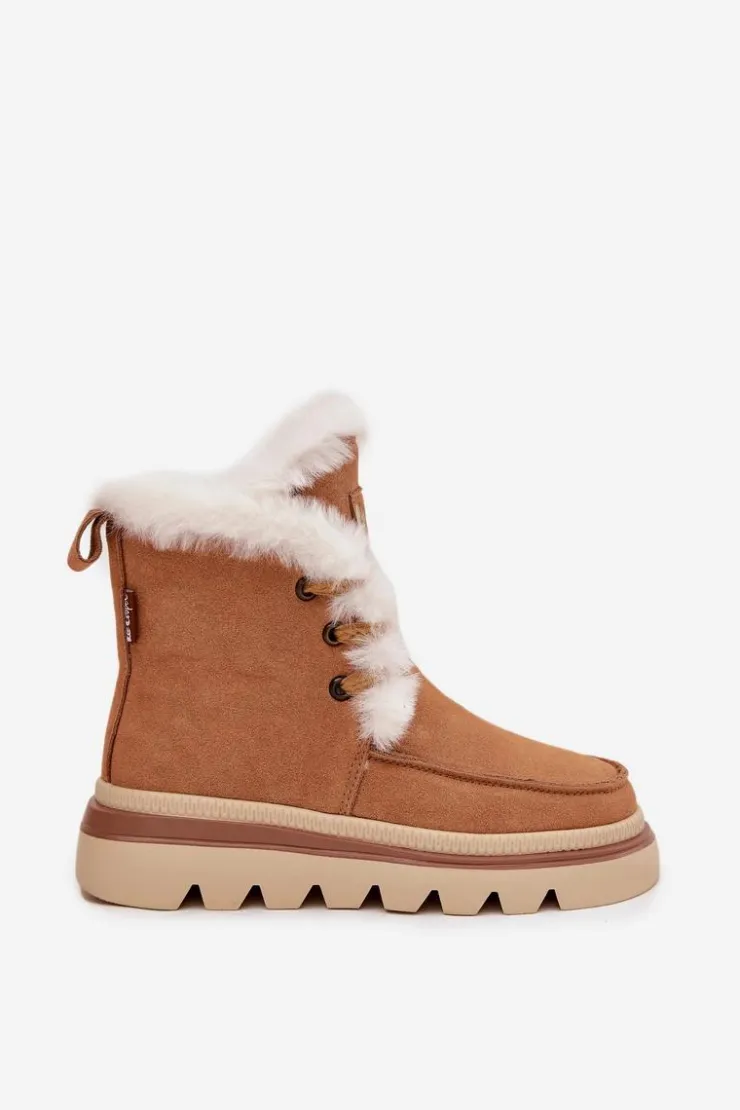 Lee Cooper Śniegowce Damskie|Damskie Trapery*Śniegowce Damskie Z Naturalnego Zamszu LCJ-25-01-3738 Camel