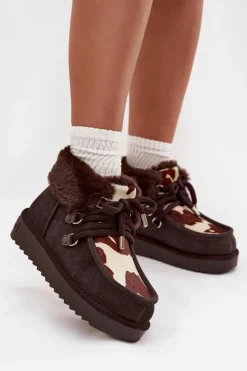 New D.Franklin Śniegowce Damskie Z Naturalnego Zamszu Łaty DFSH375008 Czekoladowe