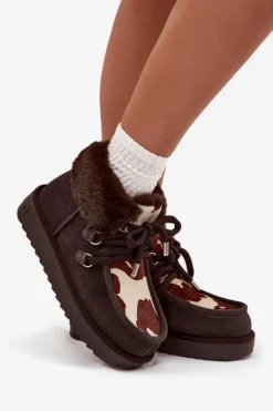 New D.Franklin Śniegowce Damskie Z Naturalnego Zamszu Łaty DFSH375008 Czekoladowe