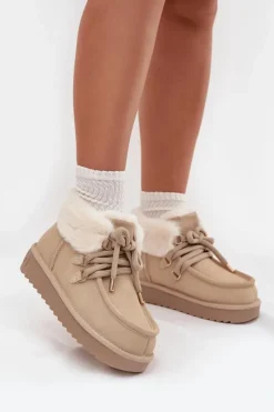 D.Franklin Śniegowce Damskie*Śniegowce Damskie Z Naturalnego Zamszu DFSH375006 Jasnobeżowe Beżowy