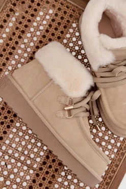 D.Franklin Śniegowce Damskie*Śniegowce Damskie Z Naturalnego Zamszu DFSH375006 Jasnobeżowe Beżowy