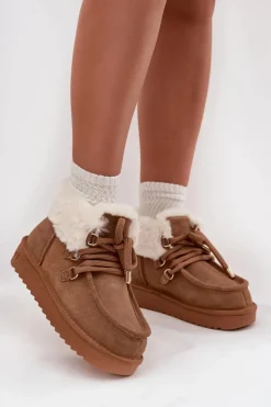 Damskie D.Franklin Śniegowce Damskie Z Naturalnego Zamszu DFSH375006 Camel