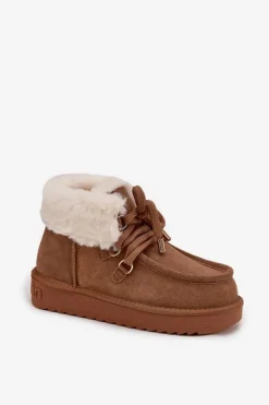 Damskie D.Franklin Śniegowce Damskie Z Naturalnego Zamszu DFSH375006 Camel