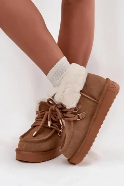 Damskie D.Franklin Śniegowce Damskie Z Naturalnego Zamszu DFSH375006 Camel