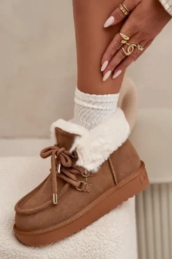 Damskie D.Franklin Śniegowce Damskie Z Naturalnego Zamszu DFSH375006 Camel