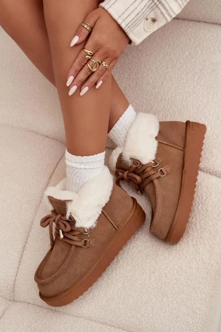 Damskie D.Franklin Śniegowce Damskie Z Naturalnego Zamszu DFSH375006 Camel