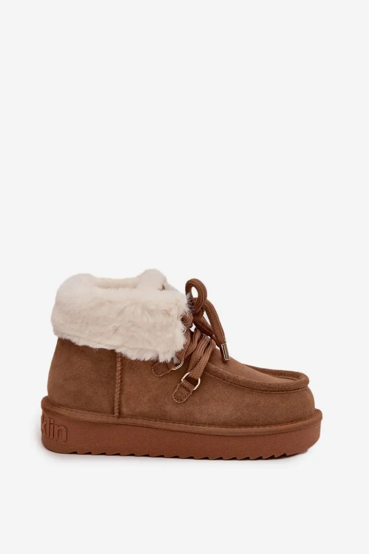 Damskie D.Franklin Śniegowce Damskie Z Naturalnego Zamszu DFSH375006 Camel