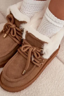 Damskie D.Franklin Śniegowce Damskie Z Naturalnego Zamszu DFSH375006 Camel