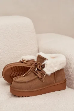 Damskie D.Franklin Śniegowce Damskie Z Naturalnego Zamszu DFSH375006 Camel