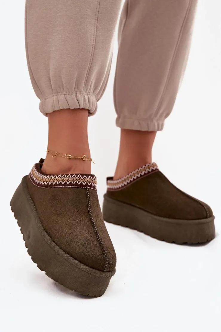 Damskie Boto Śniegowce Damskie Z Ozdobnym Haftem Ciemnozielone Jenira