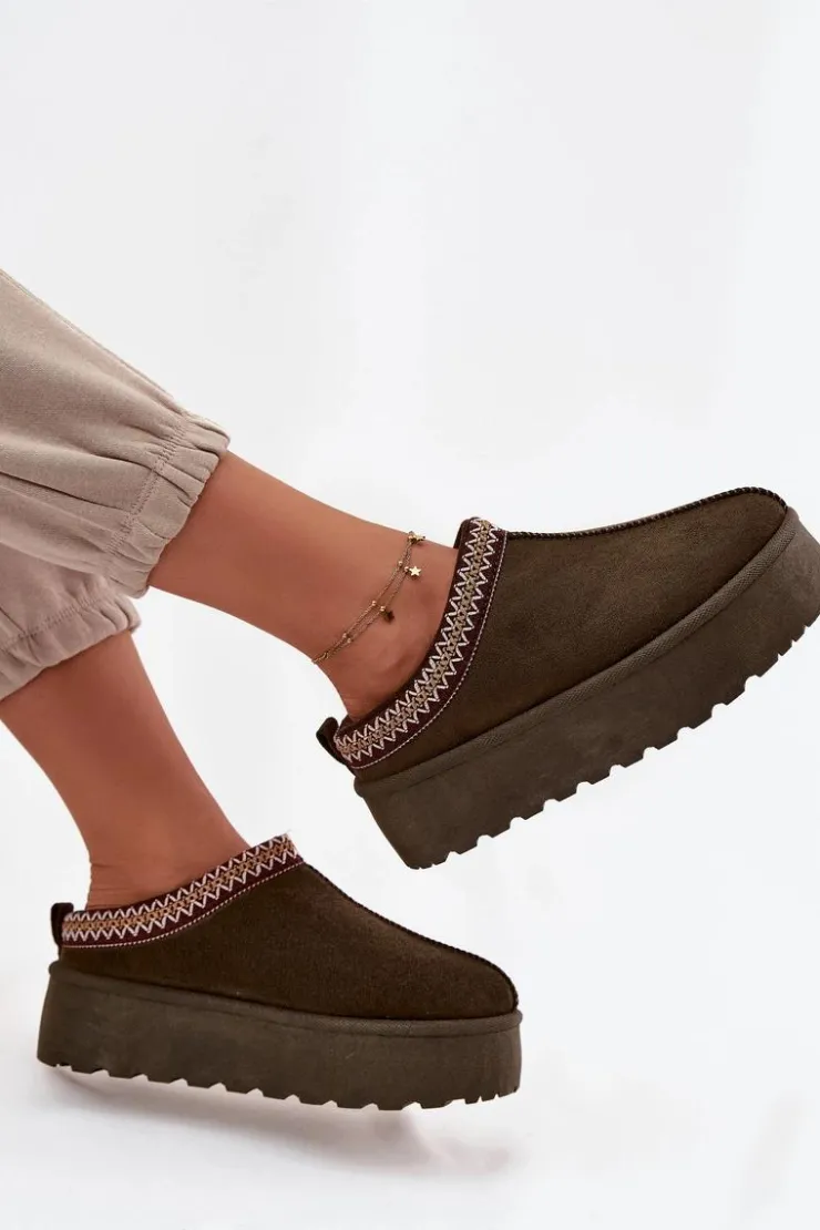 Damskie Boto Śniegowce Damskie Z Ozdobnym Haftem Ciemnozielone Jenira