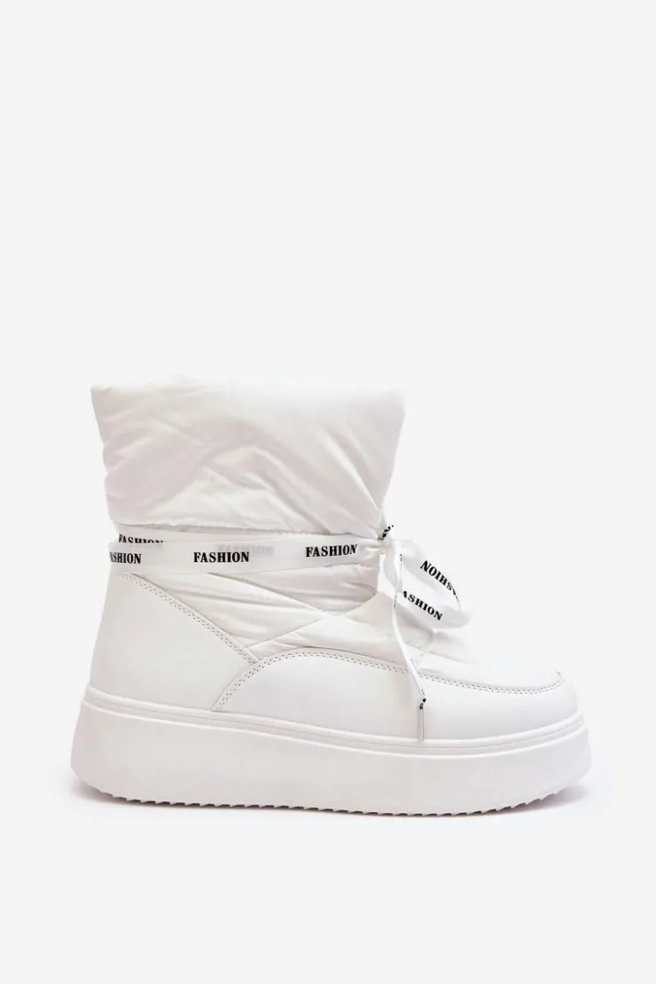 Boto Śniegowce Damskie Z Ozdobnym Wiązaniem Białe Siracna Biały