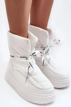 Boto Śniegowce Damskie Z Ozdobnym Wiązaniem Białe Siracna Biały
