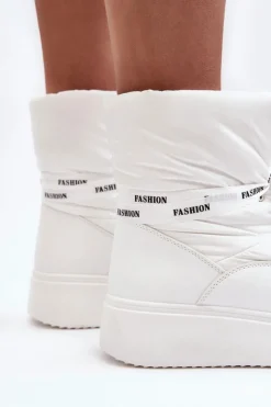 Boto Śniegowce Damskie Z Ozdobnym Wiązaniem Białe Siracna Biały