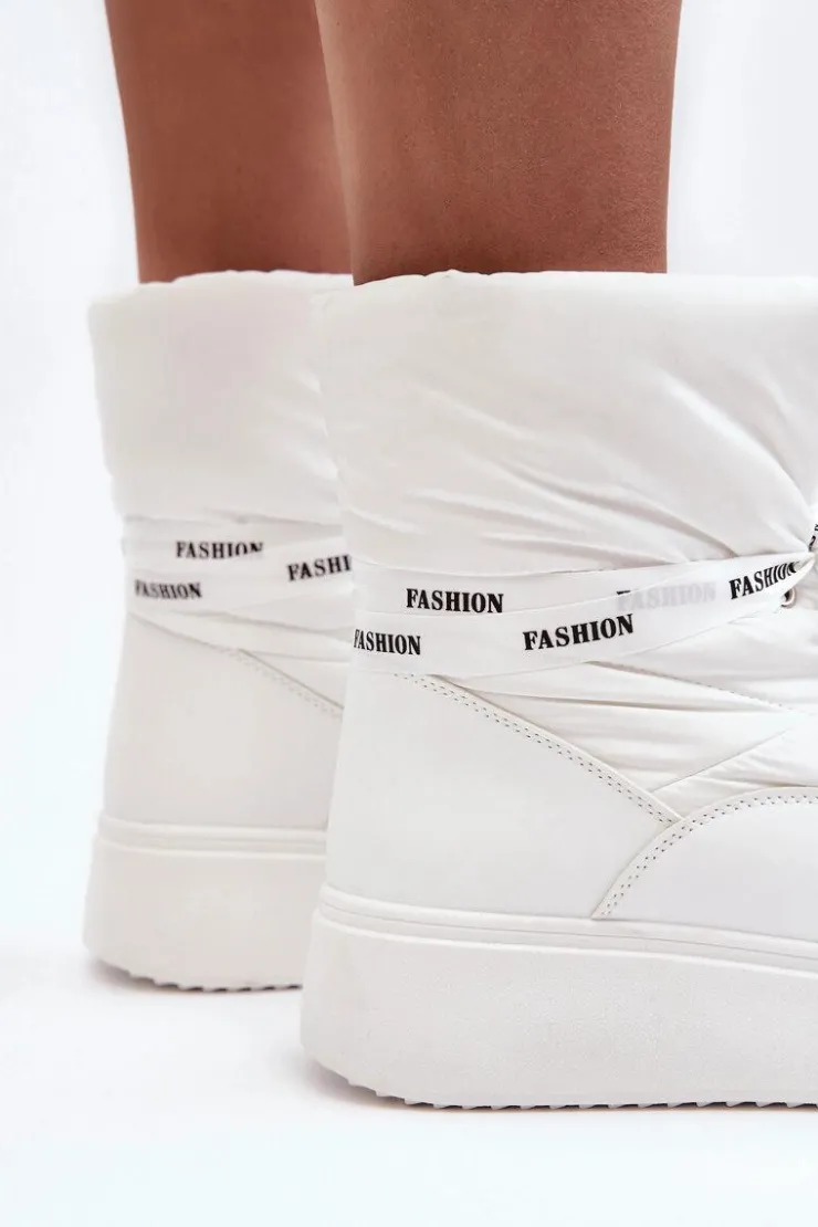 Boto Śniegowce Damskie Z Ozdobnym Wiązaniem Białe Siracna Biały