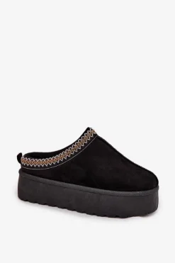 Clearance Boto Śniegowce Damskie Z Ozdobnym Haftem Czarne Jenira Czarny