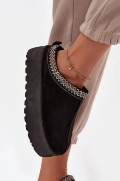 Clearance Boto Śniegowce Damskie Z Ozdobnym Haftem Czarne Jenira Czarny