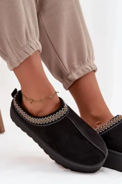 Clearance Boto Śniegowce Damskie Z Ozdobnym Haftem Czarne Jenira Czarny