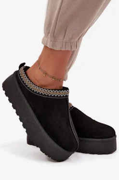 Clearance Boto Śniegowce Damskie Z Ozdobnym Haftem Czarne Jenira Czarny