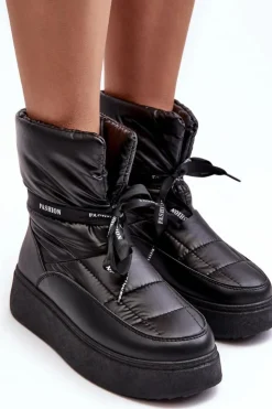 Boto Śniegowce Damskie*Śniegowce Damskie Z Ozdobnym Wiązaniem Czarne Siracna Czarny