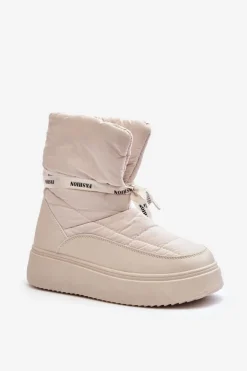 Damskie Boto Śniegowce Damskie Z Ozdobnym Wiązaniem Jasnobeżowe Siracna