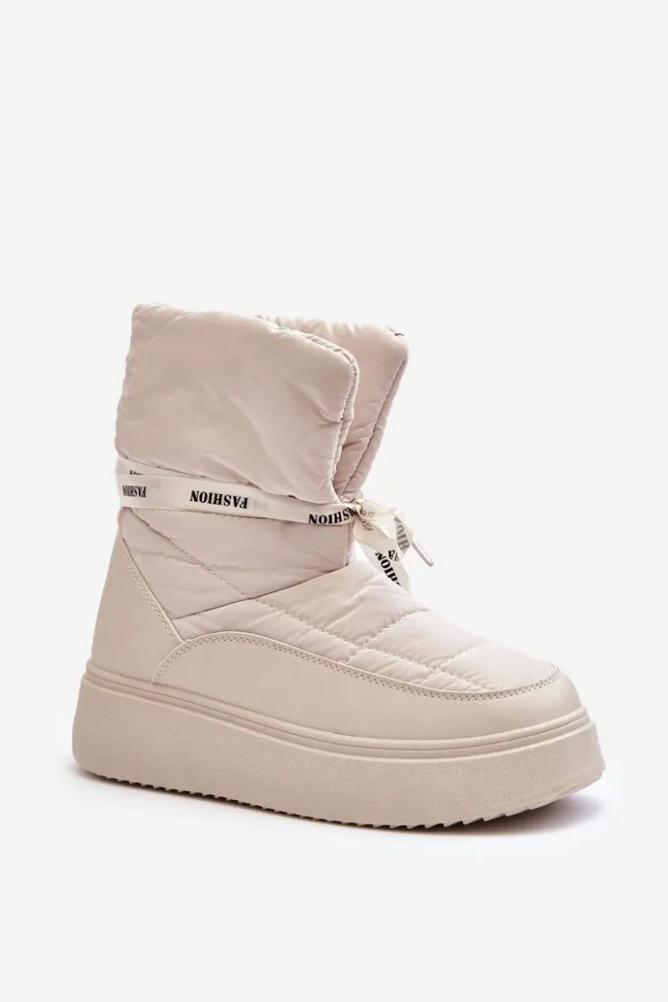 Damskie Boto Śniegowce Damskie Z Ozdobnym Wiązaniem Jasnobeżowe Siracna