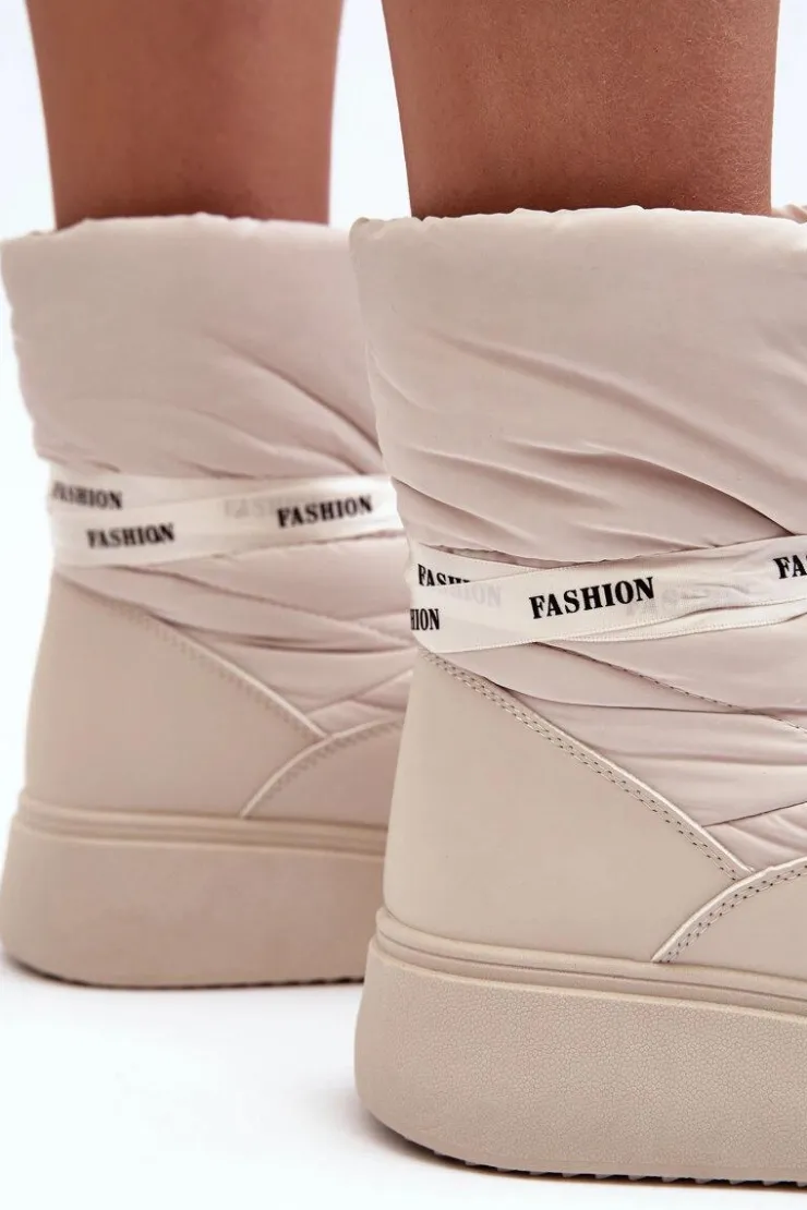 Damskie Boto Śniegowce Damskie Z Ozdobnym Wiązaniem Jasnobeżowe Siracna